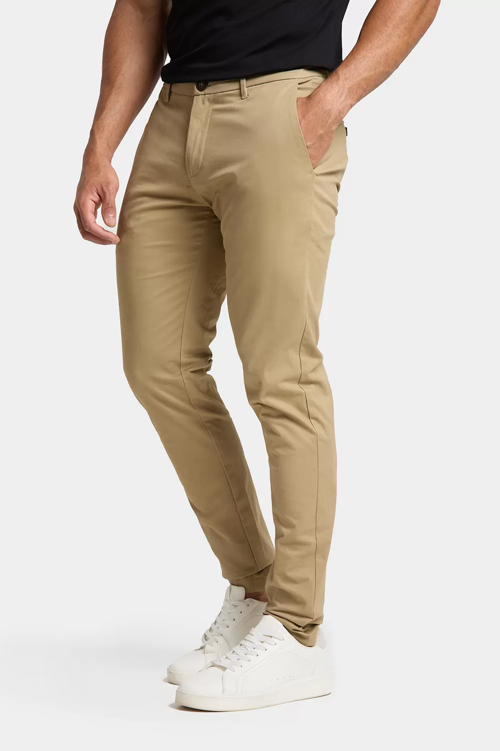 Athletic Fit Cotton Stretch Chino Pants in Dark Stone