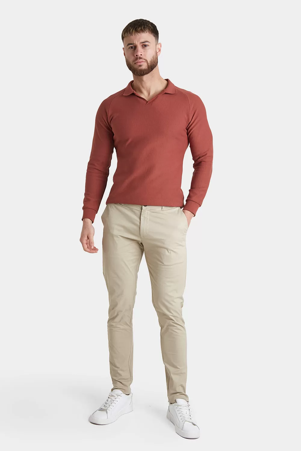 Athletic Fit Cotton Stretch Chino Pants in Stone