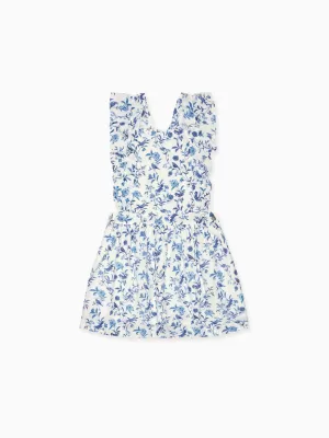 Blue Bird Floral Hebe Girl Pinafore Skirt