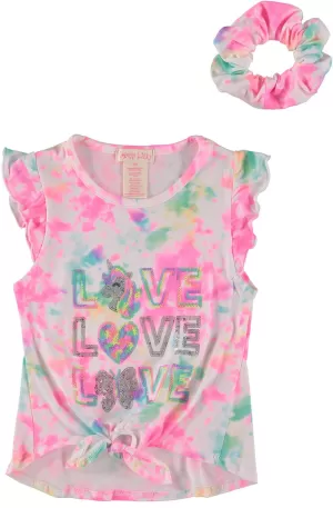 Colette Lilly Girls 7-16 Love Sequin Front Tie Knot Top with Hair Scrunchie