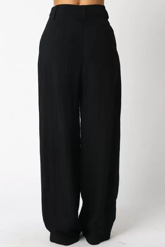 Danica High Waist Woven Wide Leg Pants Black