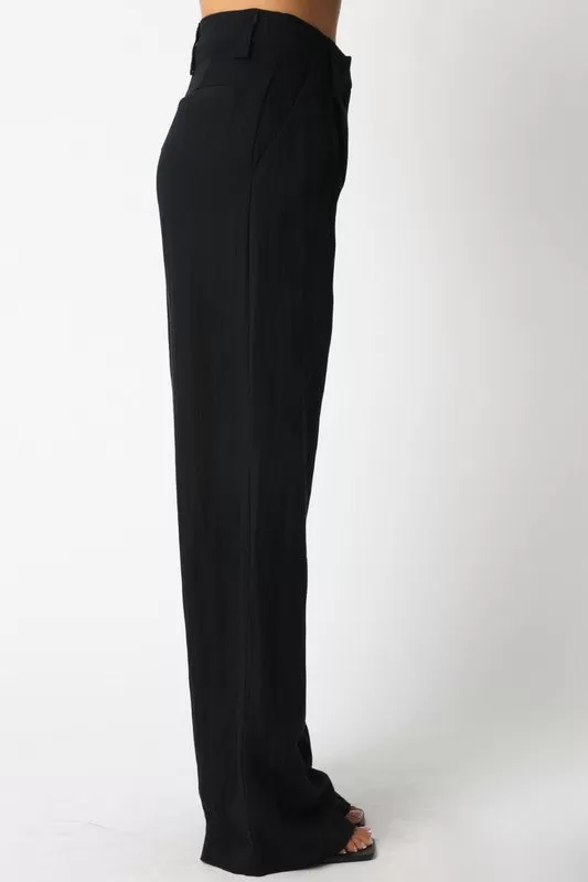 Danica High Waist Woven Wide Leg Pants Black