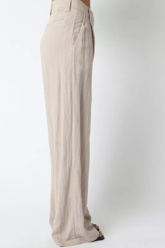 Danica High Waist Woven Wide Leg Pants Khaki