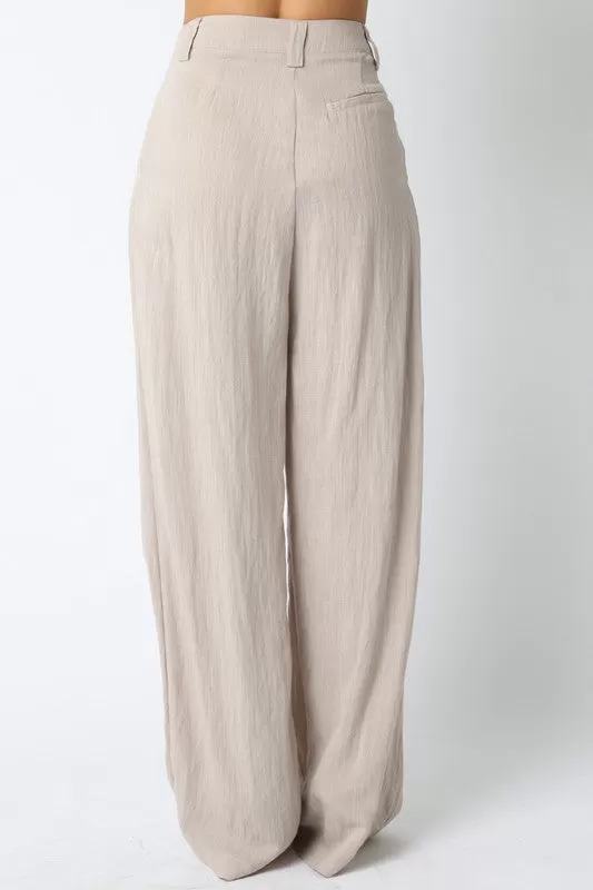 Danica High Waist Woven Wide Leg Pants Khaki