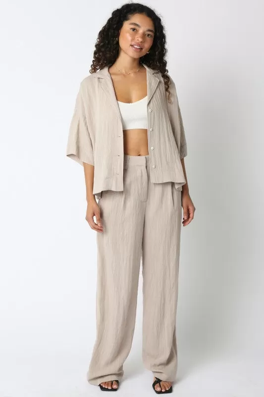 Danica High Waist Woven Wide Leg Pants Khaki