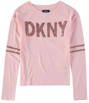 DKNY Girls 4-6X Long-Sleeve Sequin Logo Shirt