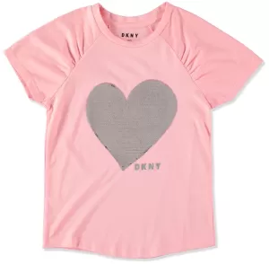 DKNY Girls 7-16 Flip Sequin Heart T-Shirt