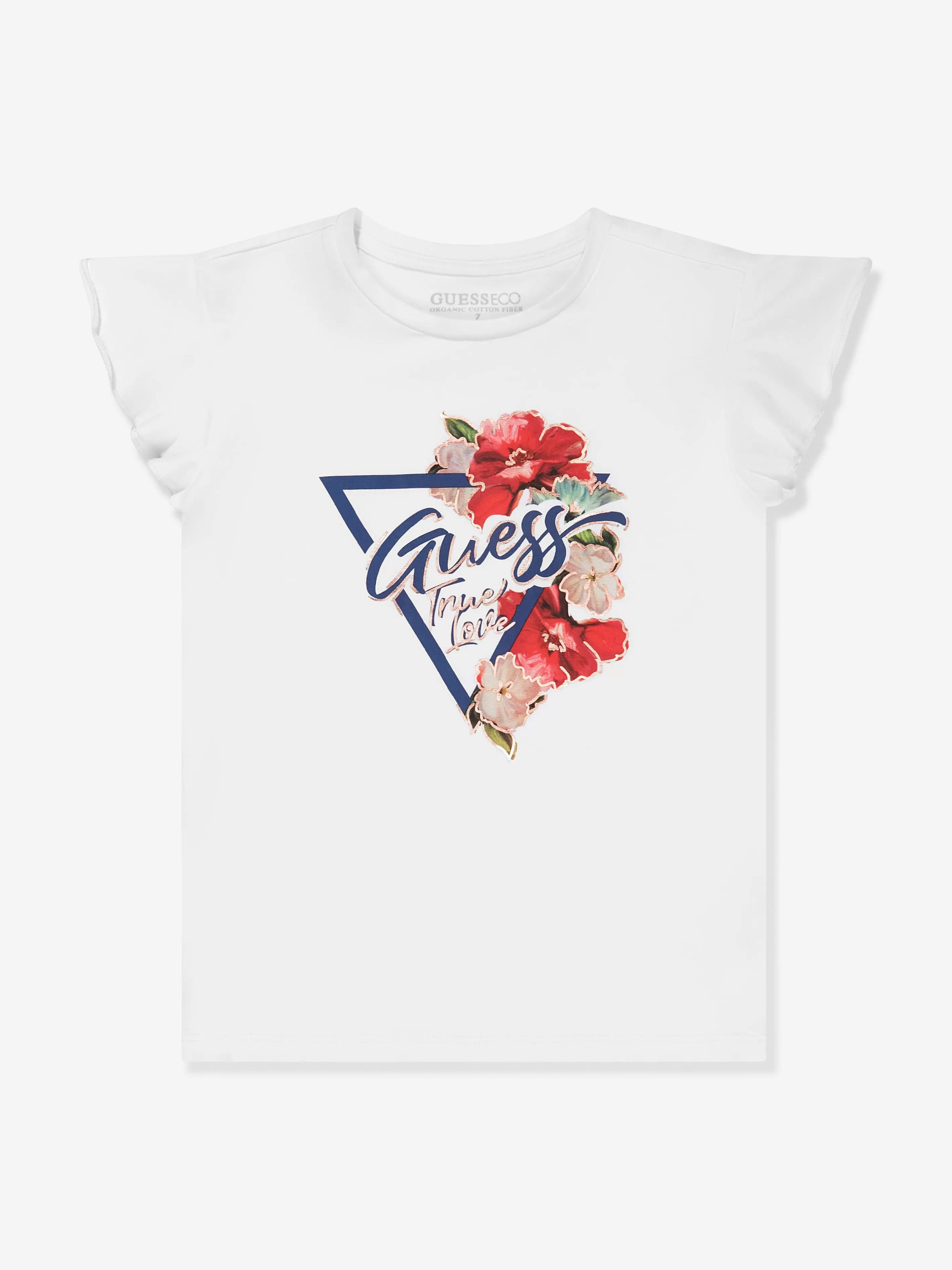 Guess Girls Floral Logo T-Shirt in White