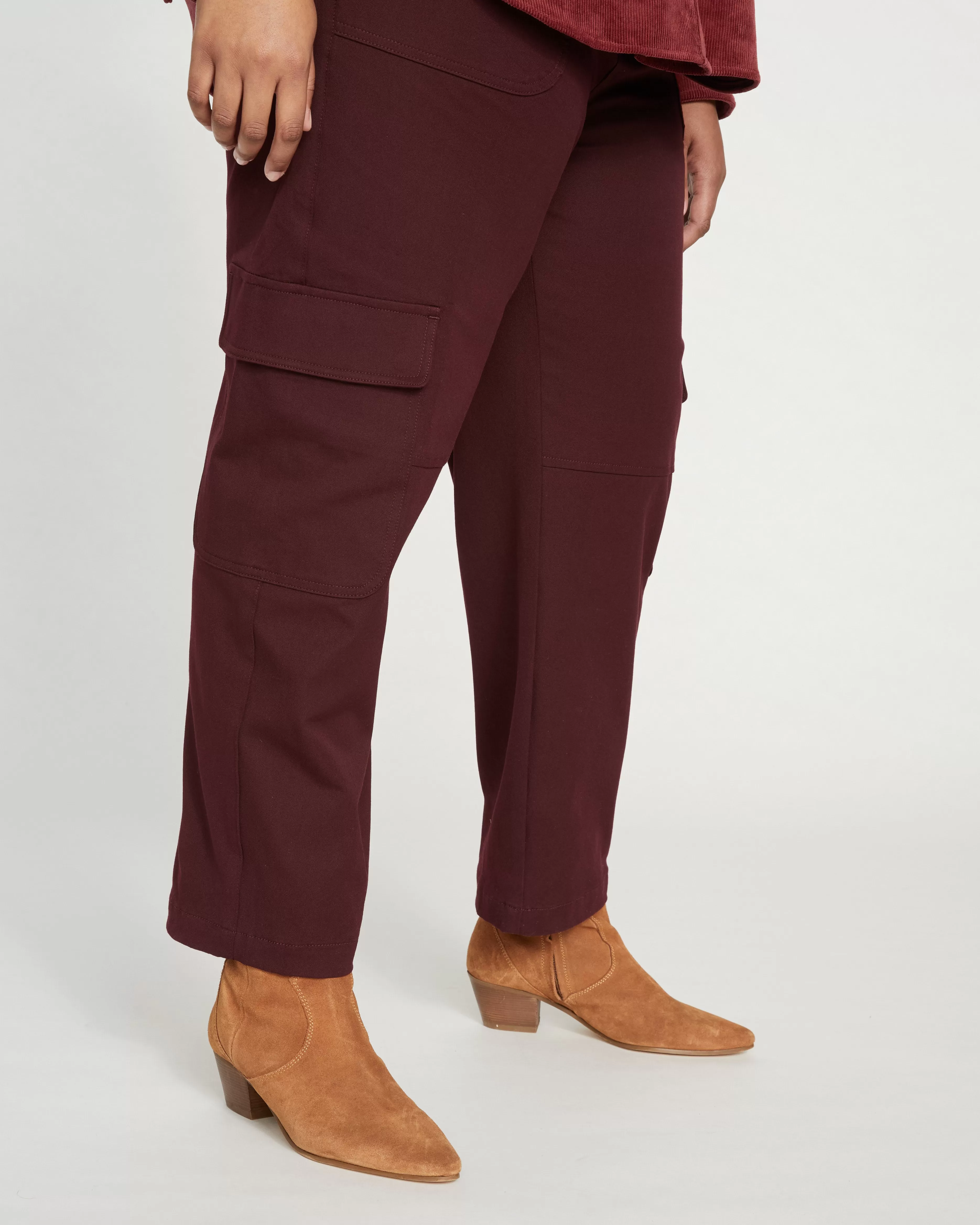 Karlee Stretch Cotton Twill Cargo Pants - Black Cherry