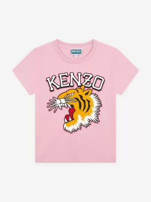 KENZO Girls Tiger Logo T-Shirt in Pink