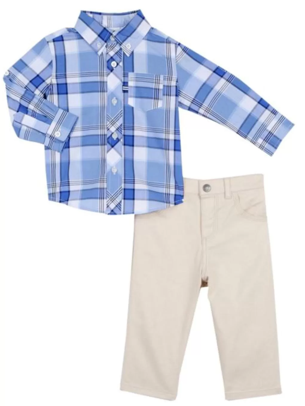 Little Me Infant Boys Nautical Plaid Shirt and Khaki Pants