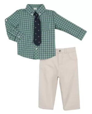 Little Me Little Boys Green Plaid Dress Shirt Tie and Pant Set 4T