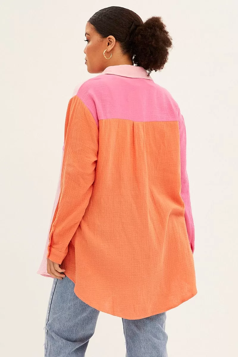 Multi Relaxed Shirts Long Sleeve Colour Block Longline