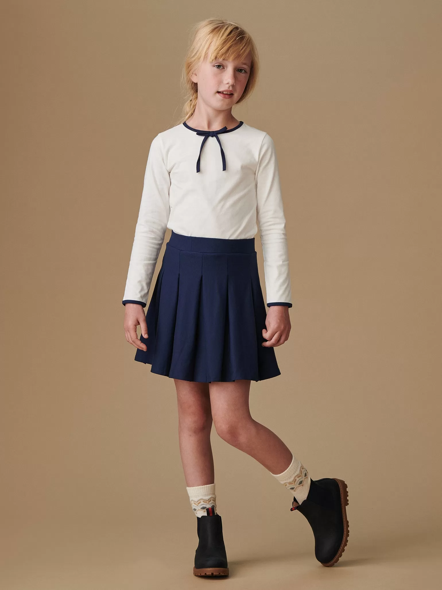 Navy Isabela Girl Pleated Skirt