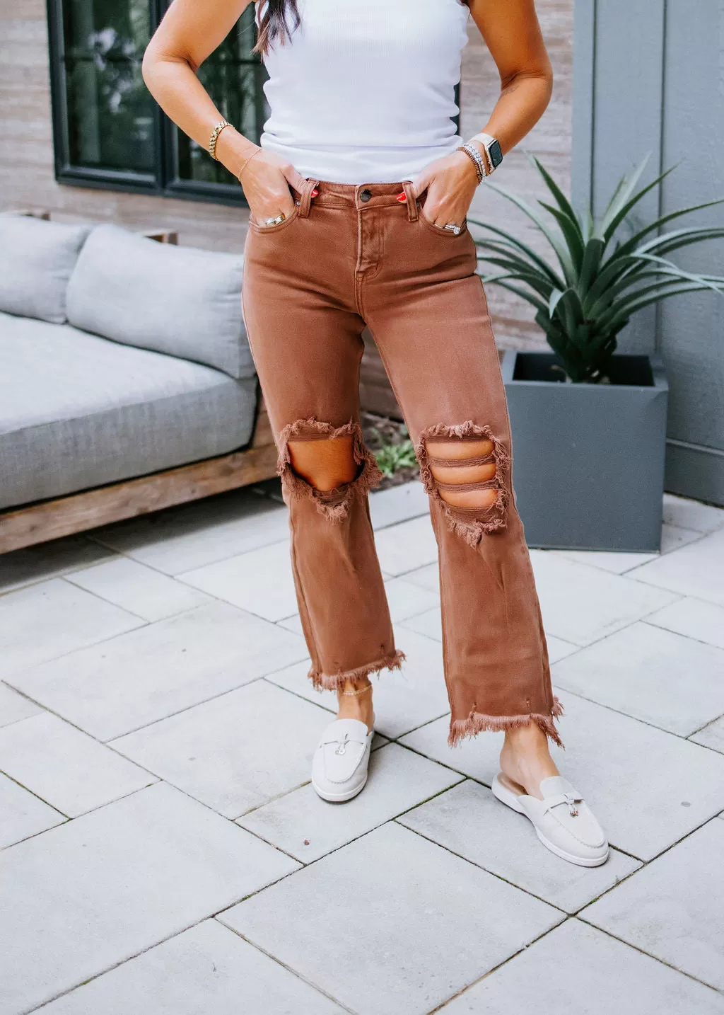 Randie Distressed Straight Pants