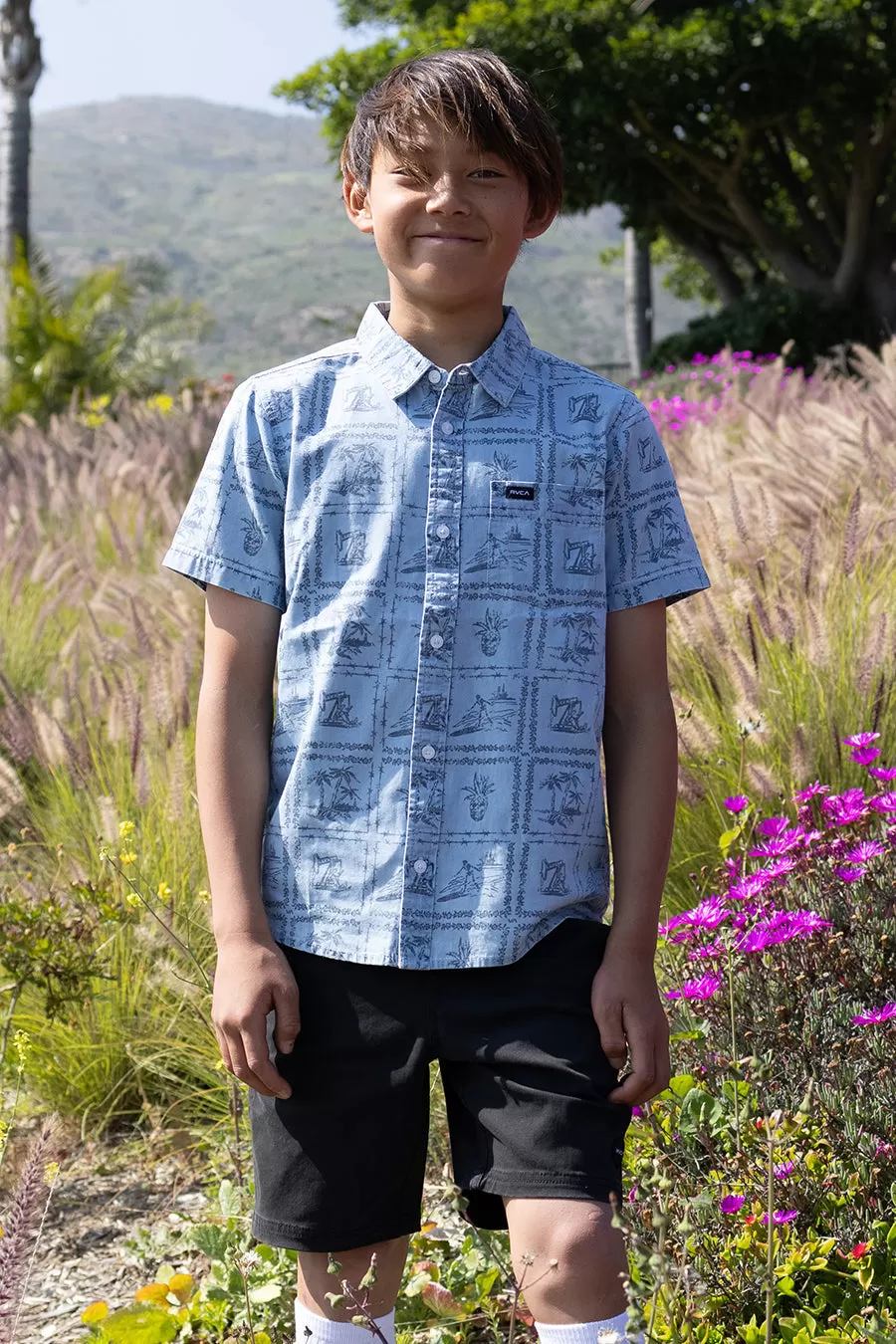 RVCA That'll Do Oxford Short Sleeve Boys Shirt - Oxford Blue