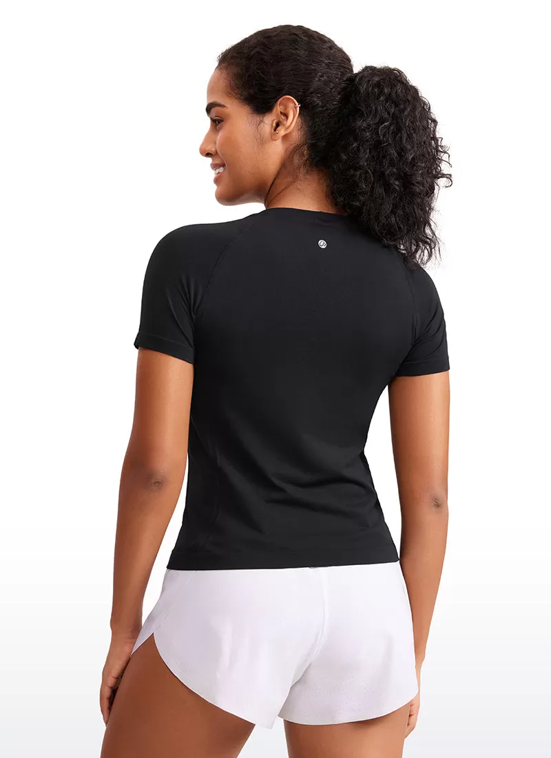 Seamless Crewneck Short Sleeve Shirts Waist Length