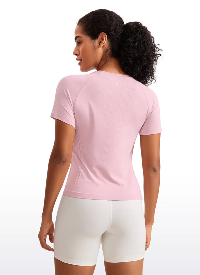 Seamless Crewneck Short Sleeve Shirts Waist Length