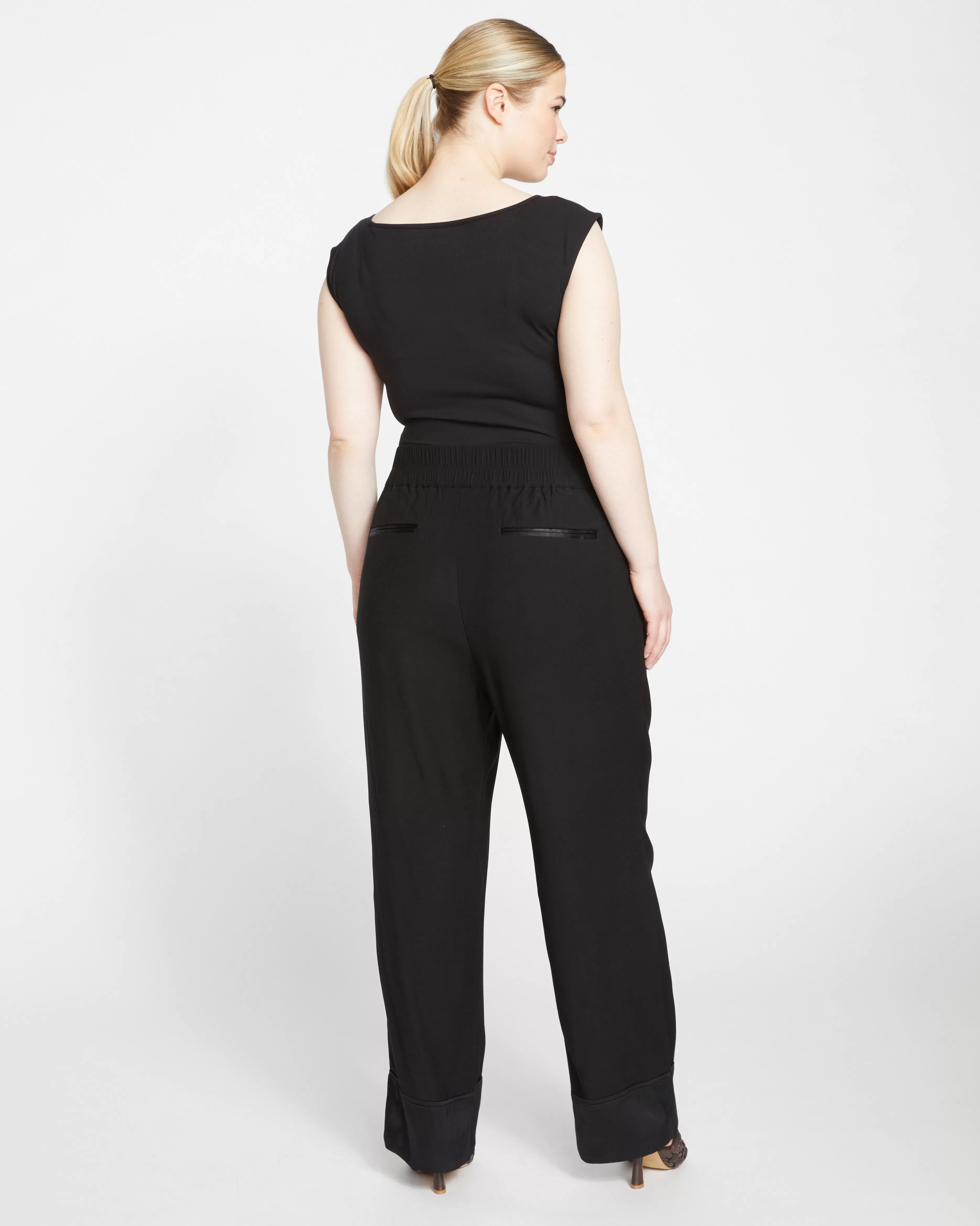 Soiree Double Luxe Pull-On Pants - Black/Black Shine