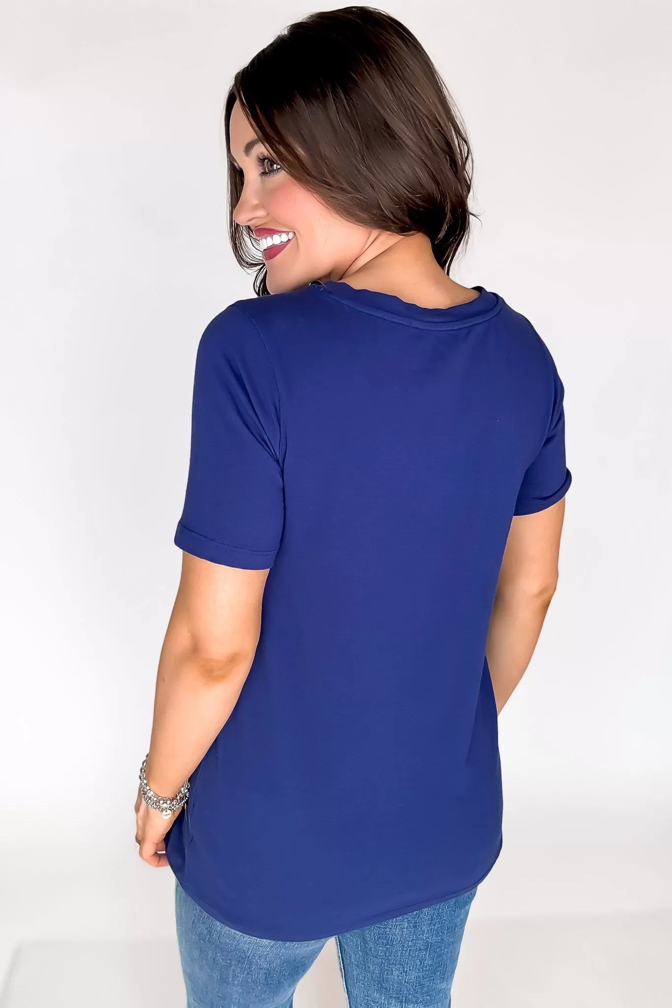 SR Basic Cotton Light Navy V-Neck Short Sleeve Tee Shirt