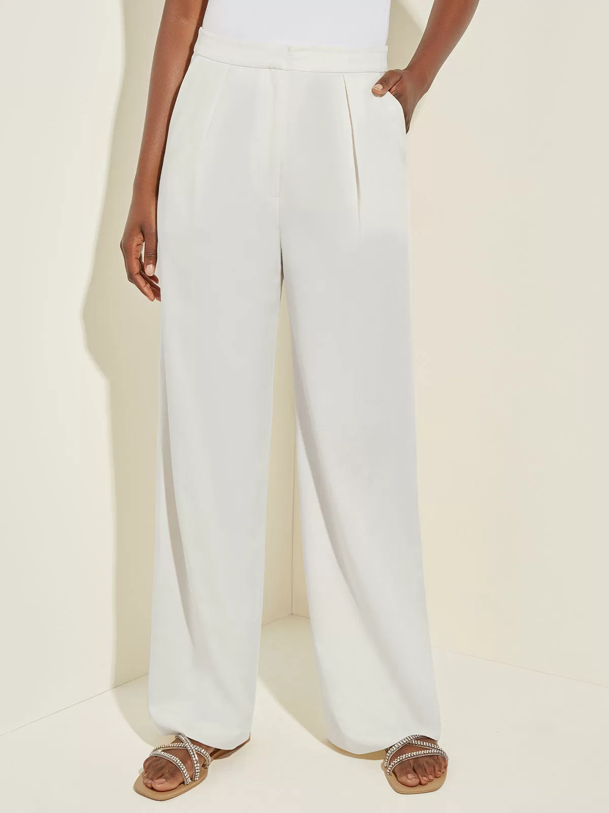 Tailored Wide Leg Stretch Twill Pant, White