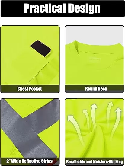 Ubon Hi Vis Shirts for Men, Safety Shirts Long Sleeve High Visibility Reflective Construction Shirts for Work 3-Pack