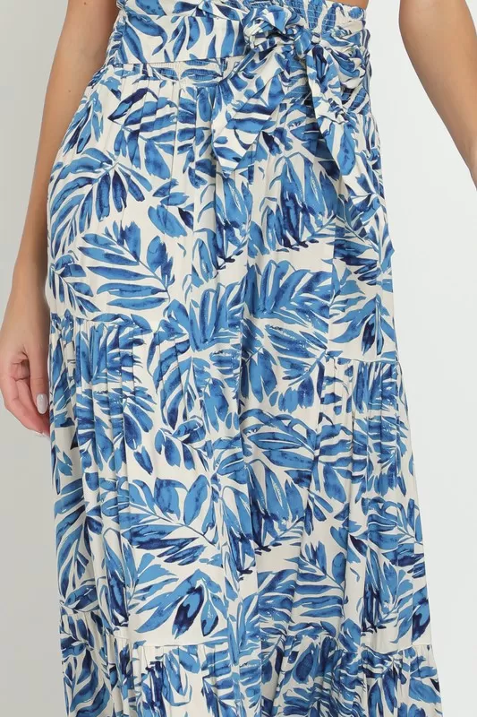 Waitlist 2/15 ♥ Jeanette High Waist Tie Tropical Print Wide Leg Pants Blue