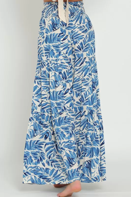 Waitlist 2/15 ♥ Jeanette High Waist Tie Tropical Print Wide Leg Pants Blue