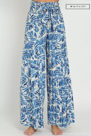 Waitlist 2/15 ♥ Jeanette High Waist Tie Tropical Print Wide Leg Pants Blue