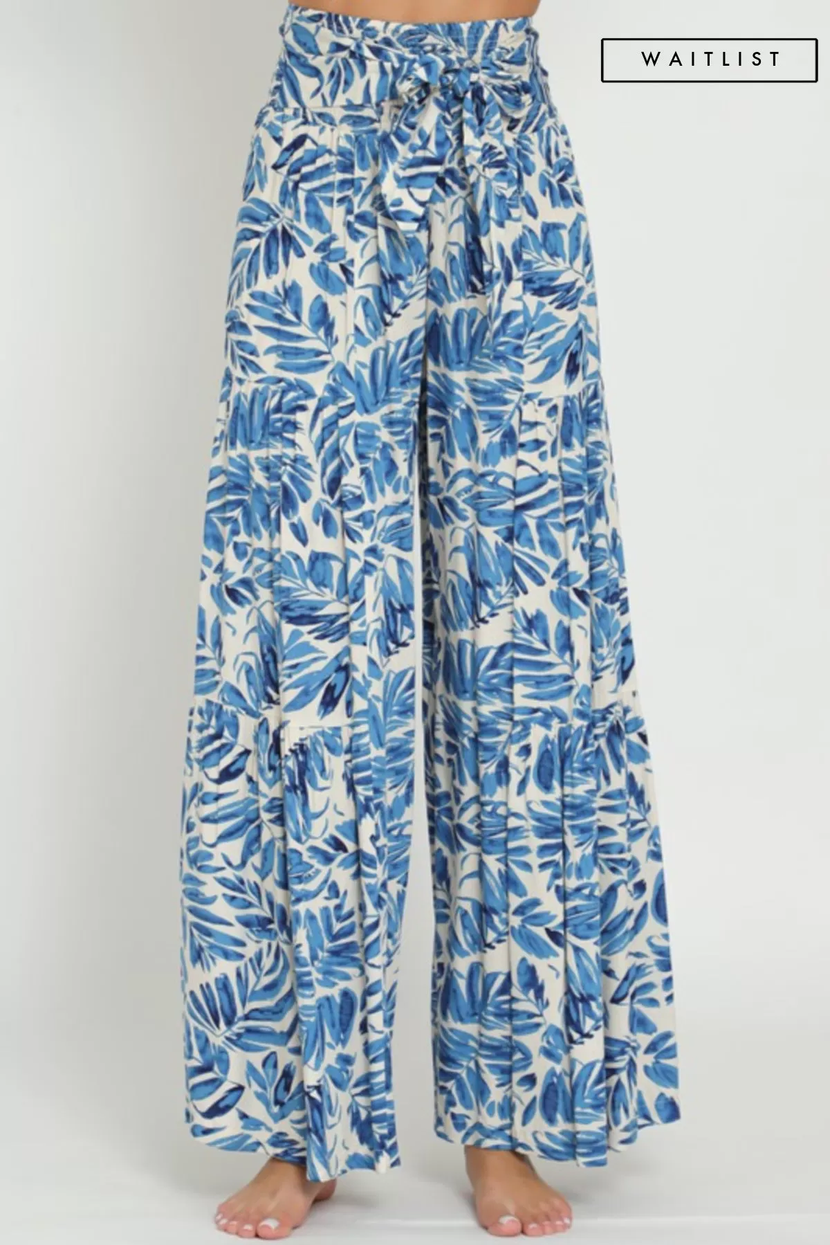 Waitlist 2/15 ♥ Jeanette High Waist Tie Tropical Print Wide Leg Pants Blue