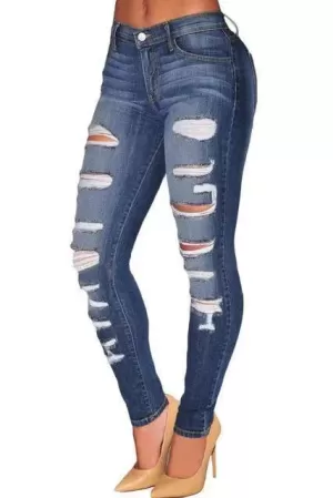 Women Skinny Distressed Stretch Jeans