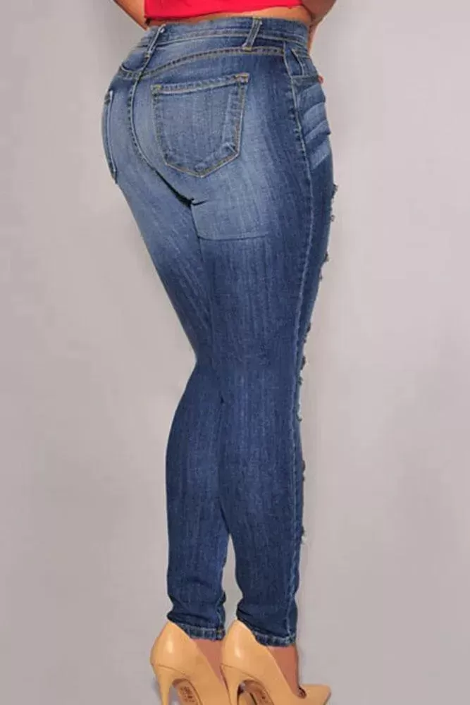 Women Skinny Distressed Stretch Jeans